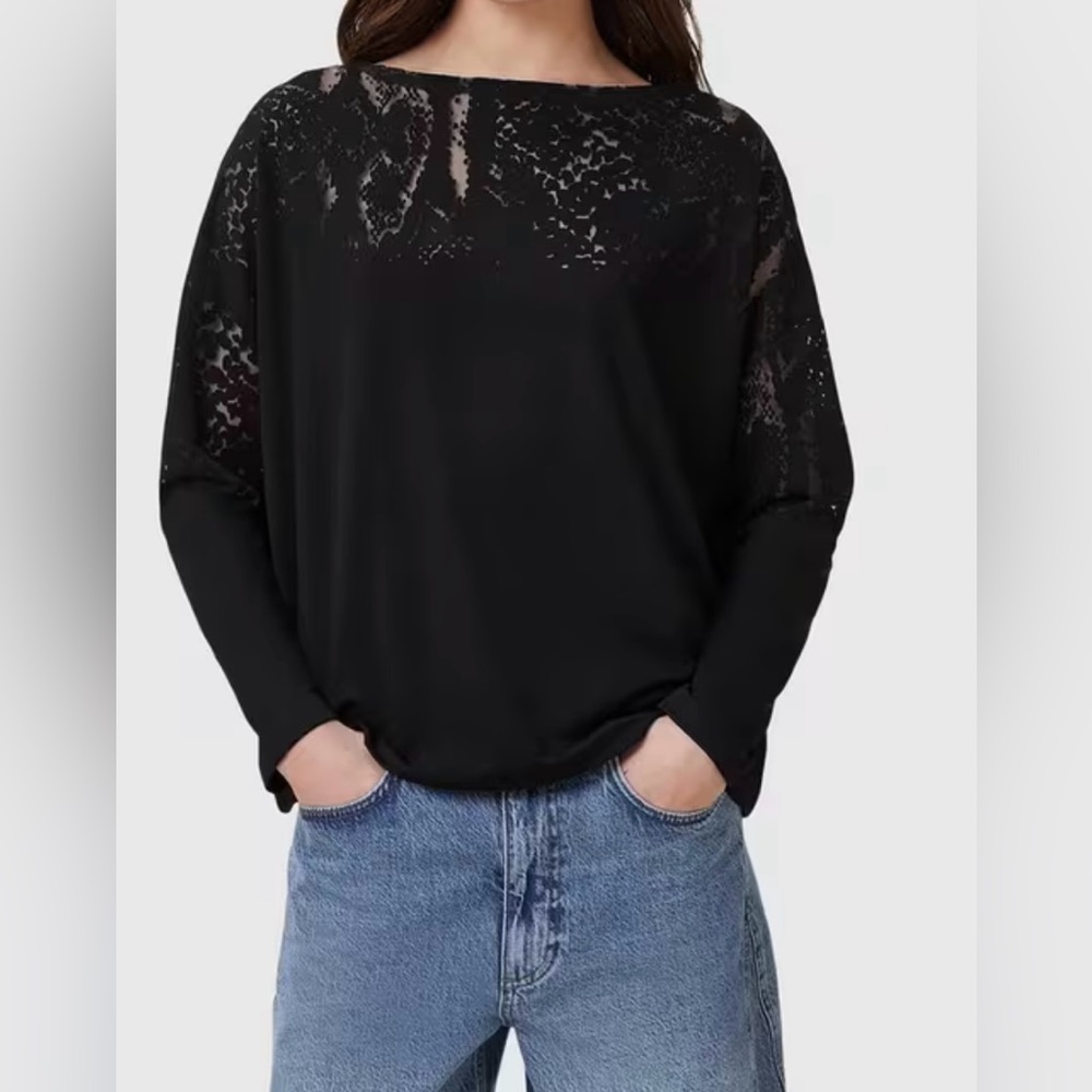 All Saints Black Lace Detail Sweatshirt